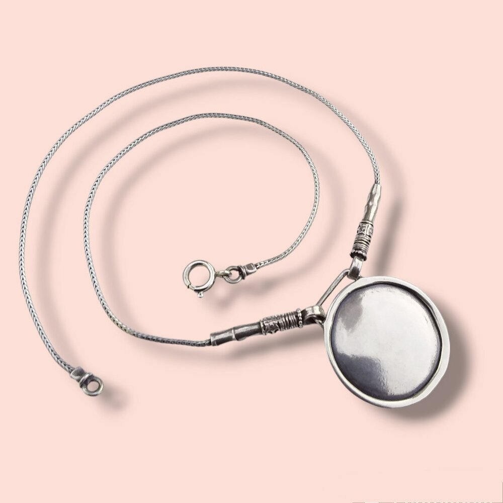 Shablool Didae Necklace 925 Sterling Silver Round Pendant Foxtail Chain 16.5in